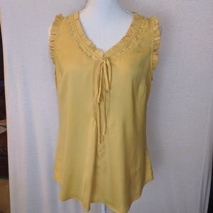 New York & Co. Yellow Blouse Sleeveless Ruffle Tie